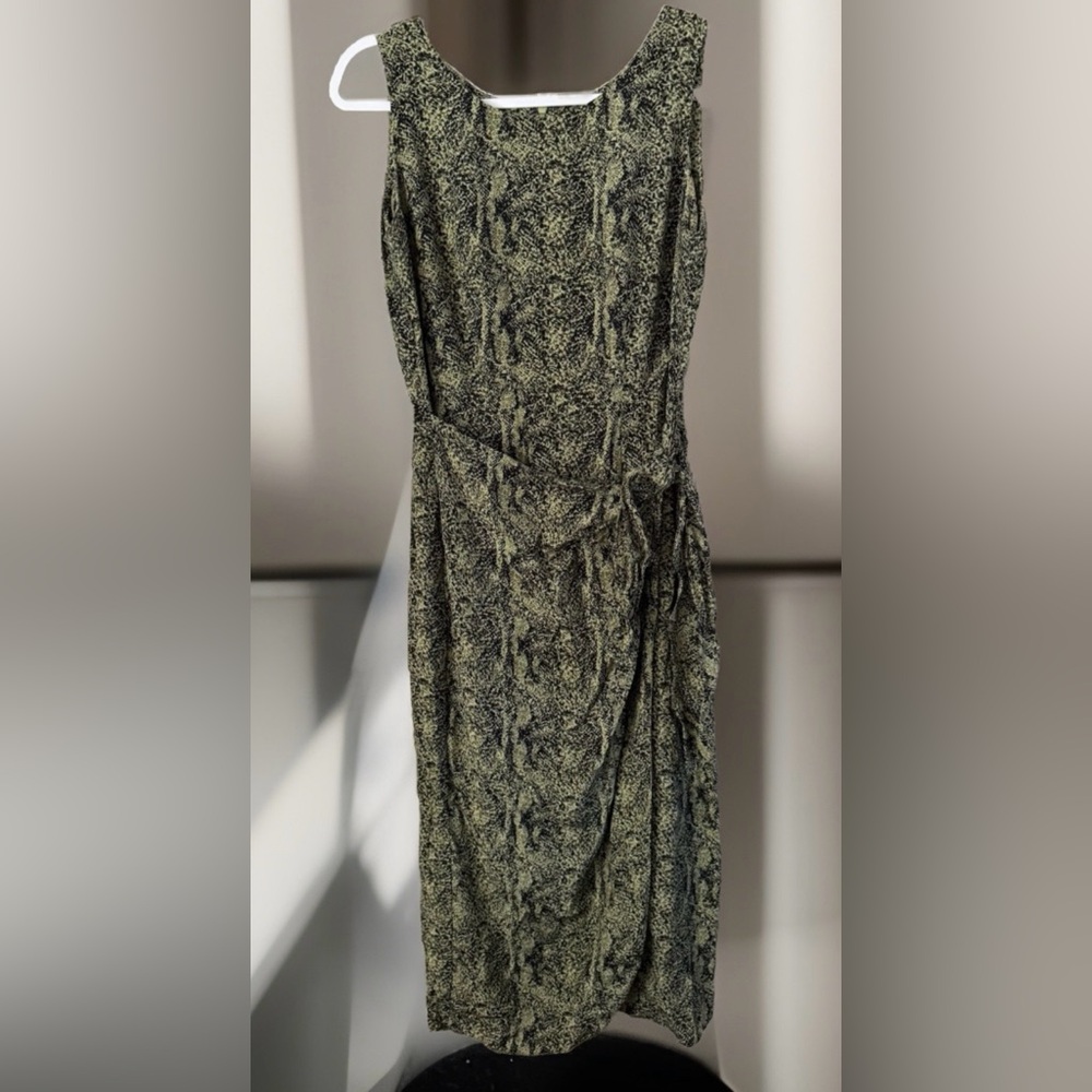August Hale Sleeveless Silk Wrap Midi Dress Snake Print Size 8